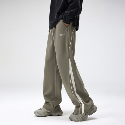 Cross-border spot US-style heavy leisure men's fashion brand loose matchy-matchy color block straight-leg sports pants