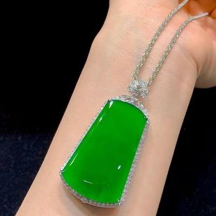 Myanmar Old Pit Jadeite Ice Type Full Green Sun Green Plain Pendant Jade Pendant for Men and Women Inlaid with 925 Silver