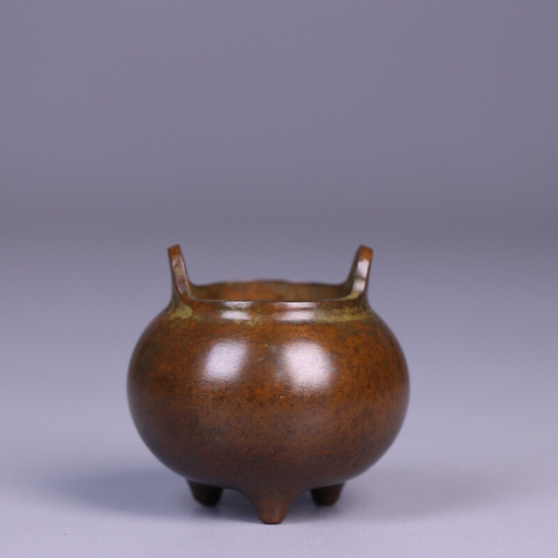 All-Copper Small Incense Burner Home Decoration Mini Incense Holder Incense Burner Indoor Mini Handheld Large Belly Three-Legged Incense Burner