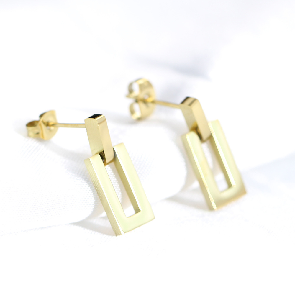 Fashion Geometric Hollow Rectangular Pendant Titanium Steel Earrings  display picture 5