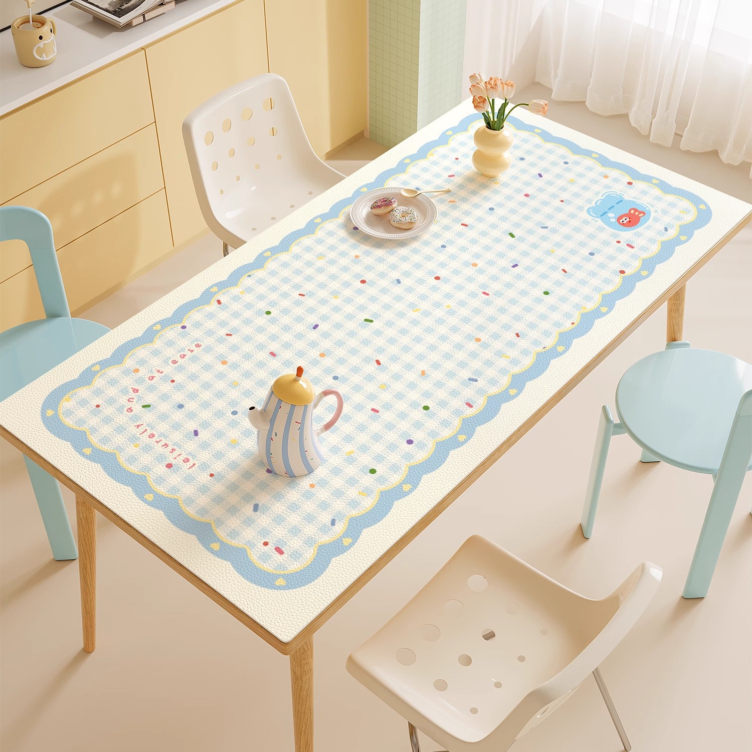 Dopamine Dining Table Mat Oil-Proof Waterproof No-Wash Anti-Scalding Coffee Table Tablecloth Cartoon Cream Style Pvc Desktop Protection Mat
