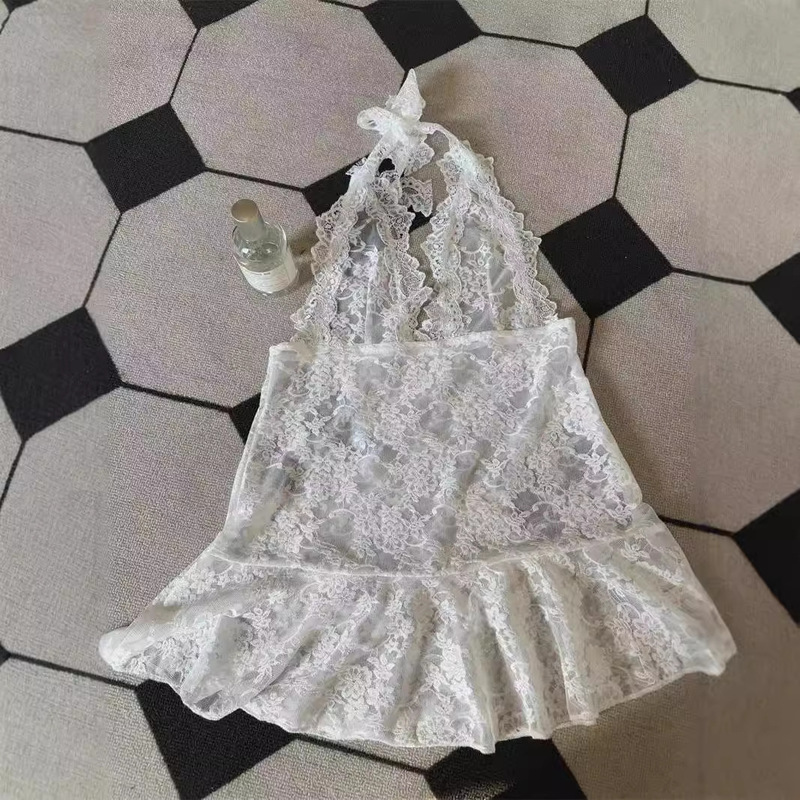 Korean Style Design Autumn and Winter Explosions Stacked Style Sweet and Spicy Neck Slimming Lace Lace Vest dress