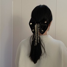 超仙蝴蝶结羽毛链条流苏法式复古轻奢弹簧夹发卡夸张发夹顶夹头饰