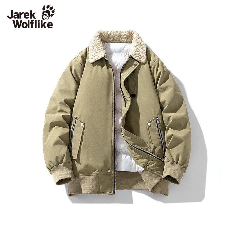 SENTINEL WOLF CLAW DOWN COTTON-PADDED JACKET MENS WINTER 카키 COTTON-PADDED JACKET LAMB FLEECE LAPEL 남성용 따뜻한 코튼 패딩 재킷