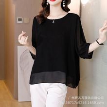 遮肉宽松休闲百搭新款上衣夏季韩版宽松圆领短袖时尚洋气中年女装