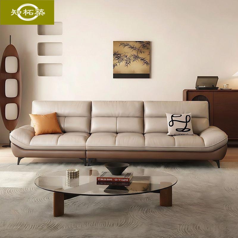 New Modern Minimalist Sailboat Sofa for Home Use in the Living Room, Made of Genuine Leather, Scratch-Resistant, Wear-Resistant, and Anti-Scratch, Straight-Line Leather Sofa