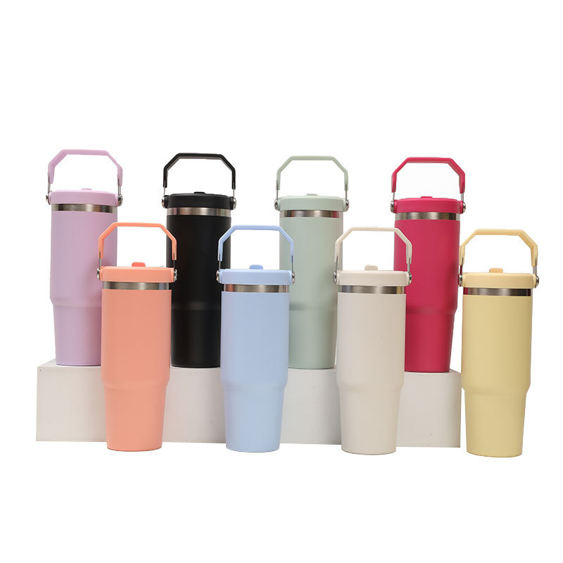 Nueva taza de automóvil de 30oz de alto valor facial, taza de hielo de doble capa a prueba de fugas, cubierta de paja plegable, taza de aislamiento portátil