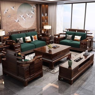 New Chinese Style Wujin Solid Wood Sofa Combination Villa Living Room Modern High-end Winter and Summer Dual-use Large Apartment Storage Furniture