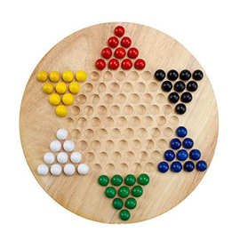 木制中国跳棋游戏套装天然木棋盘60个弹珠木质弹珠六种鲜艳的颜色