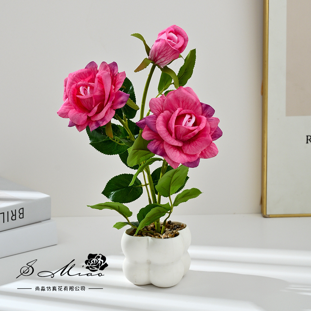 Transfronterizos 4 camellia pequeña imitación bonsai maceta flores falsas props de fotografía flores artificiales boda decoración del hogar adornos image 5