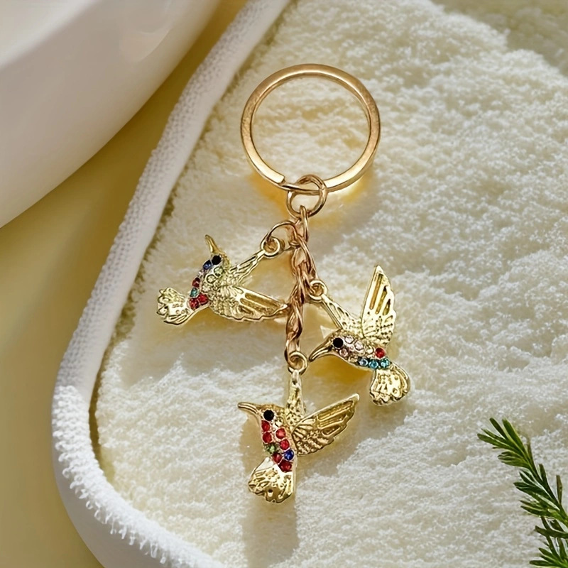 Elegant Gold Hummingbird Key Ring with Colored Stones - , , Hummingbird Decor