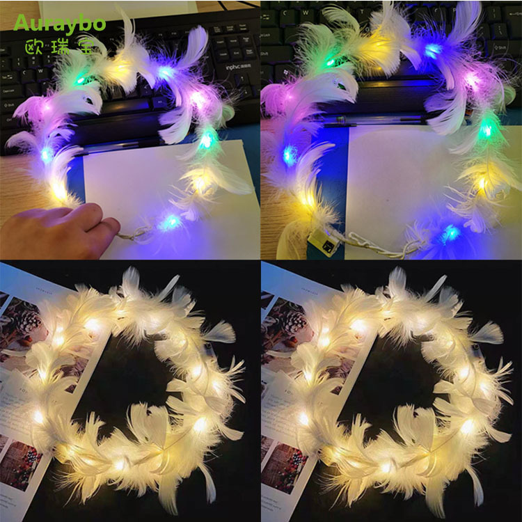 Douyin glowing angel goose hair ring feathers flash head jewelry net…