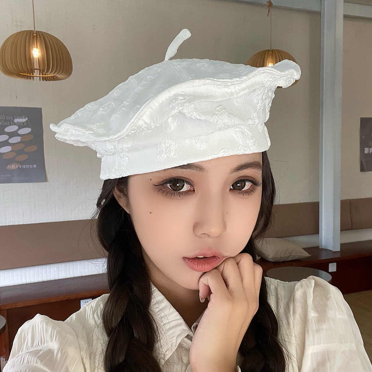 Korean Hat All-match Fashion Flower Cloth Cloud Hat Female Japanese Style Face-looking Small Beret Casual Trend Painter Cap display picture 1