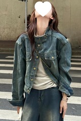 复古立领牛仔外套女2025春季新款甜酷短款机车服韩版气质夹克外衣