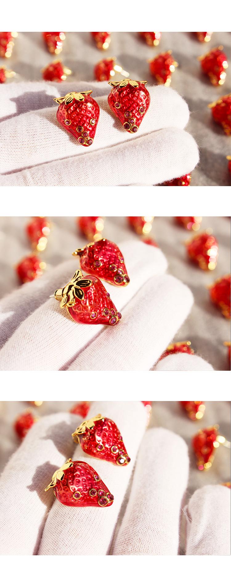 1 Pair Casual Cute Strawberry Enamel Plating Brass Zircon Ear Studs display picture 2