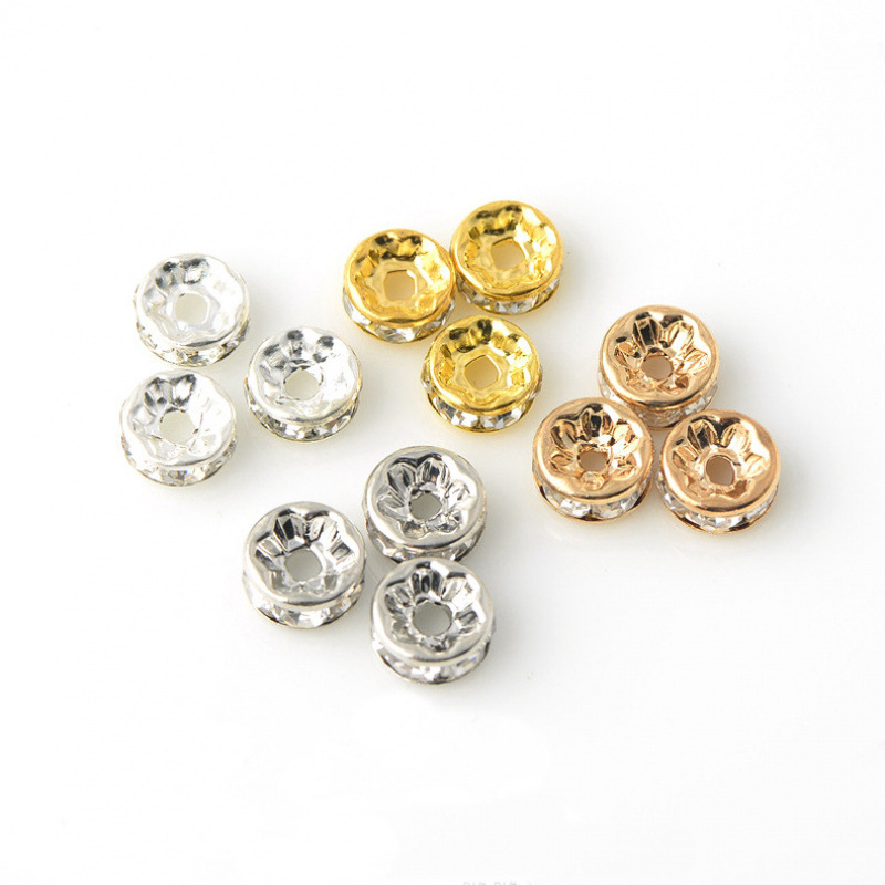 Wholesale Rhinestone Spacer Beads DIY Handmade Jewelry Diamond Ring Spacers Round Wheel Beads Spacer Beads String Bead Materials
