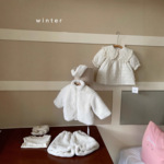 女童三件套2025冬季新款女宝夹棉上衣白毛加绒保暖公主棉服连衣裙