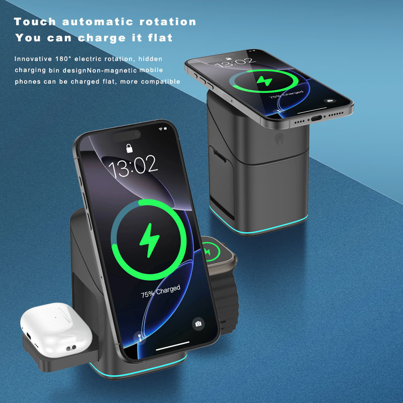 25Wqi2.2 Three-In-One Magnetic Wireless Charging Touch Electric Rotating Device Suitable for Apple and Samsung Mobile Phones and Watches