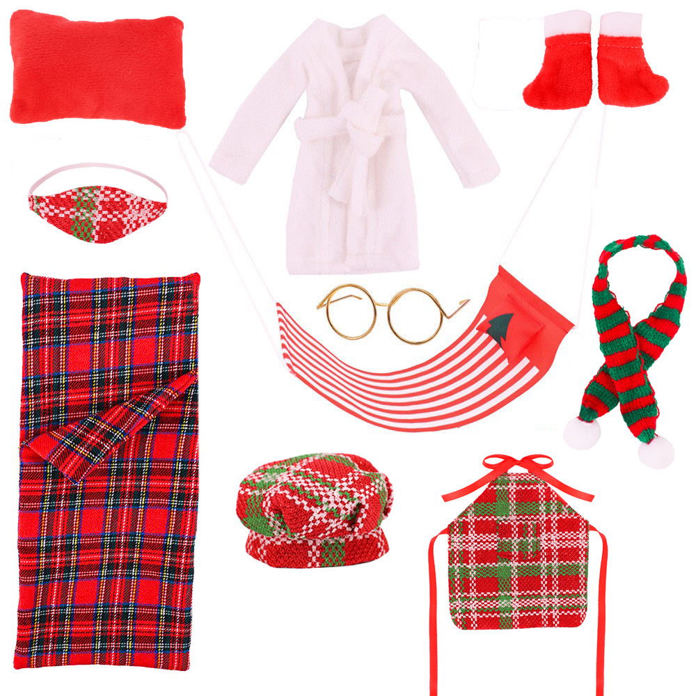 New 30cm Barbie Doll Christmas Bookshelf Elf Doll Pillow Sleeping Bag Pajamas Nightgown Hammock Christmas Combination