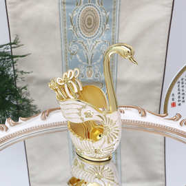 欧式金属水果勺子叉子套装可爱甜品点心家用小奢华叉勺组合天鹅座