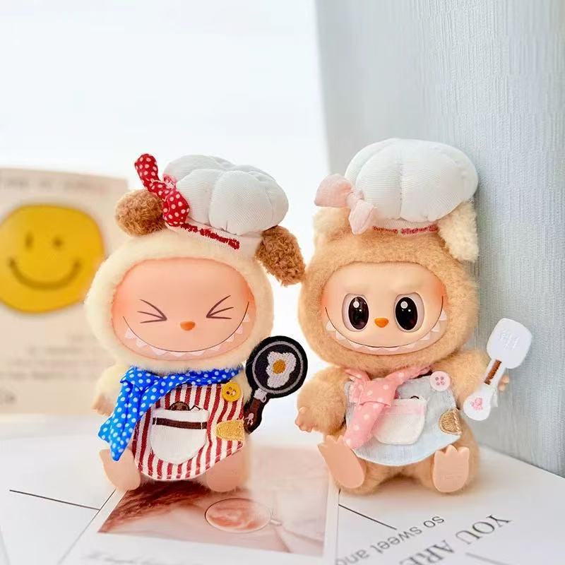 10cm Baby Clothes, Cute Cotton Doll Dress-Up Clothes and Accessories, Mini Hat, Chef Hat, Apron Set