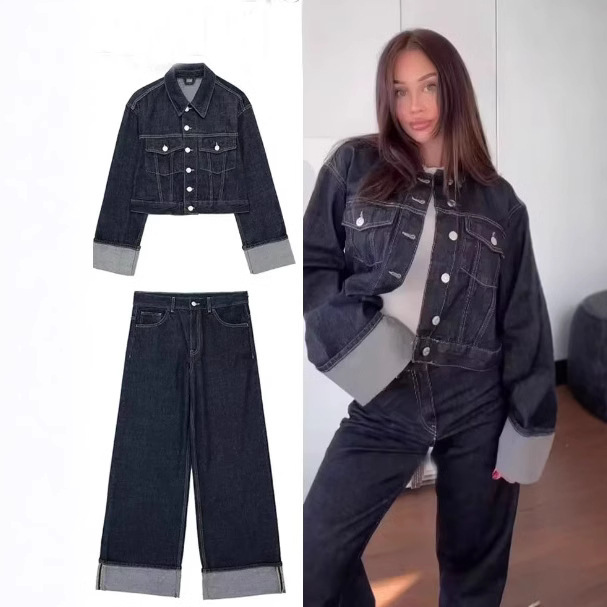 Aliexpress Women's Clothing Hot Sale Wholesale Autumn New European and American Style Denim Jackets Rolled Hem Jeans