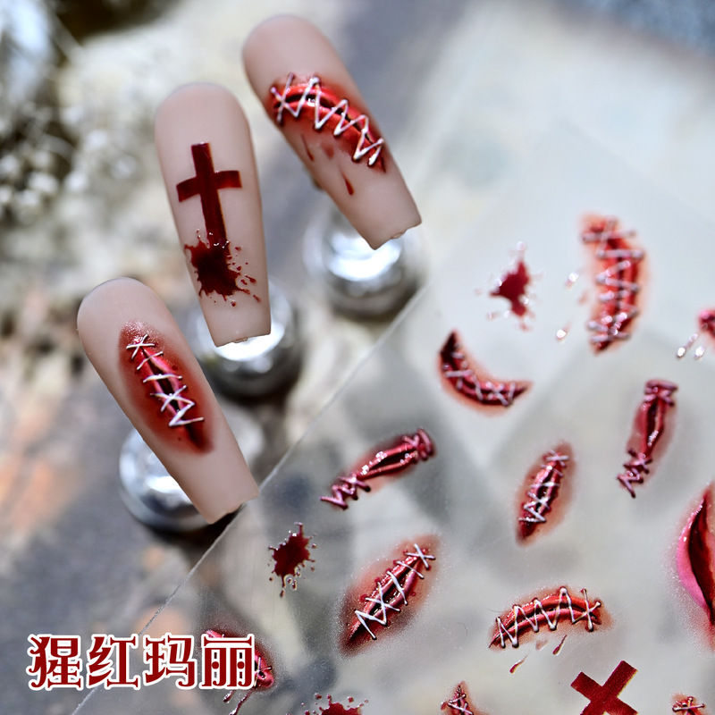 2025 New Halloween Embossed Nail Art Stickers Wound Pain Nail Simulation Bloody Nail Art Small Pattern Stickers 2025 New Halloween Embossed Nail Art Stickers Wound Pain Nail Simulation Bloody Nail Art Small Pattern Stickers