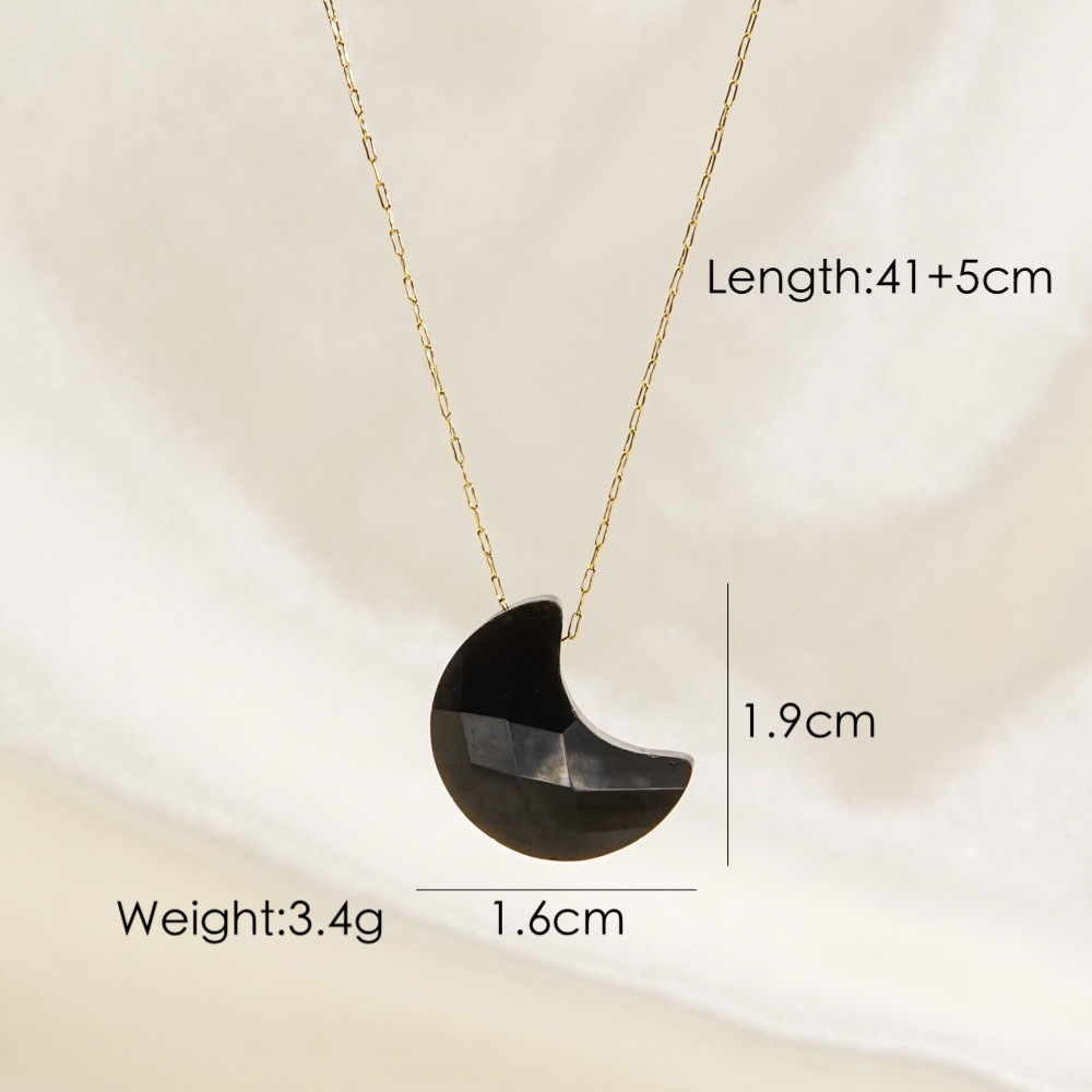 Simple Style Geometric Moon Natural Stone Titanium Steel Pendant Necklace In Bulk display picture 6
