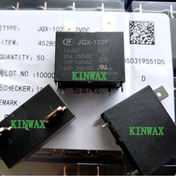 HF102F-P-12VDC继电器HF102F-P-24VDC一组常开4脚20A250VAC