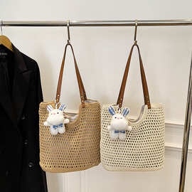 大容量手工编织包包女2025夏天松弛感百搭镂空单肩沙滩编织草编包