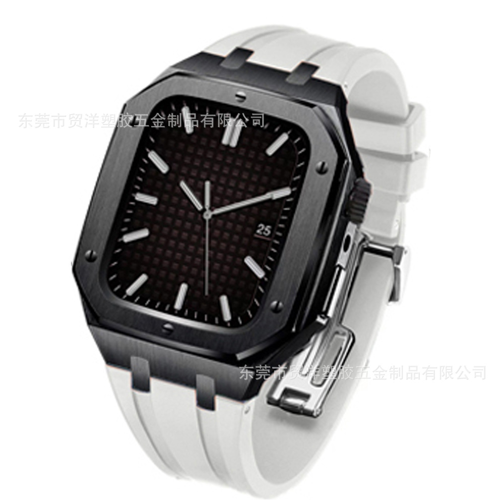 Adecuado para Apple Watch Correa iwatch78 botón de actualización de segunda generación carcasa de acero inoxidable cubierta protectora de caucho flúor