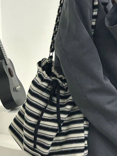 Maillard casual lazy style striped fashion canvas bag 2024 spring and autumn new knitted bag large capacity tote bag