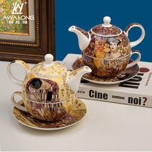 克林姆特英式子母壶一人杯壶骨瓷下午茶创意套装简约家用陶瓷壶