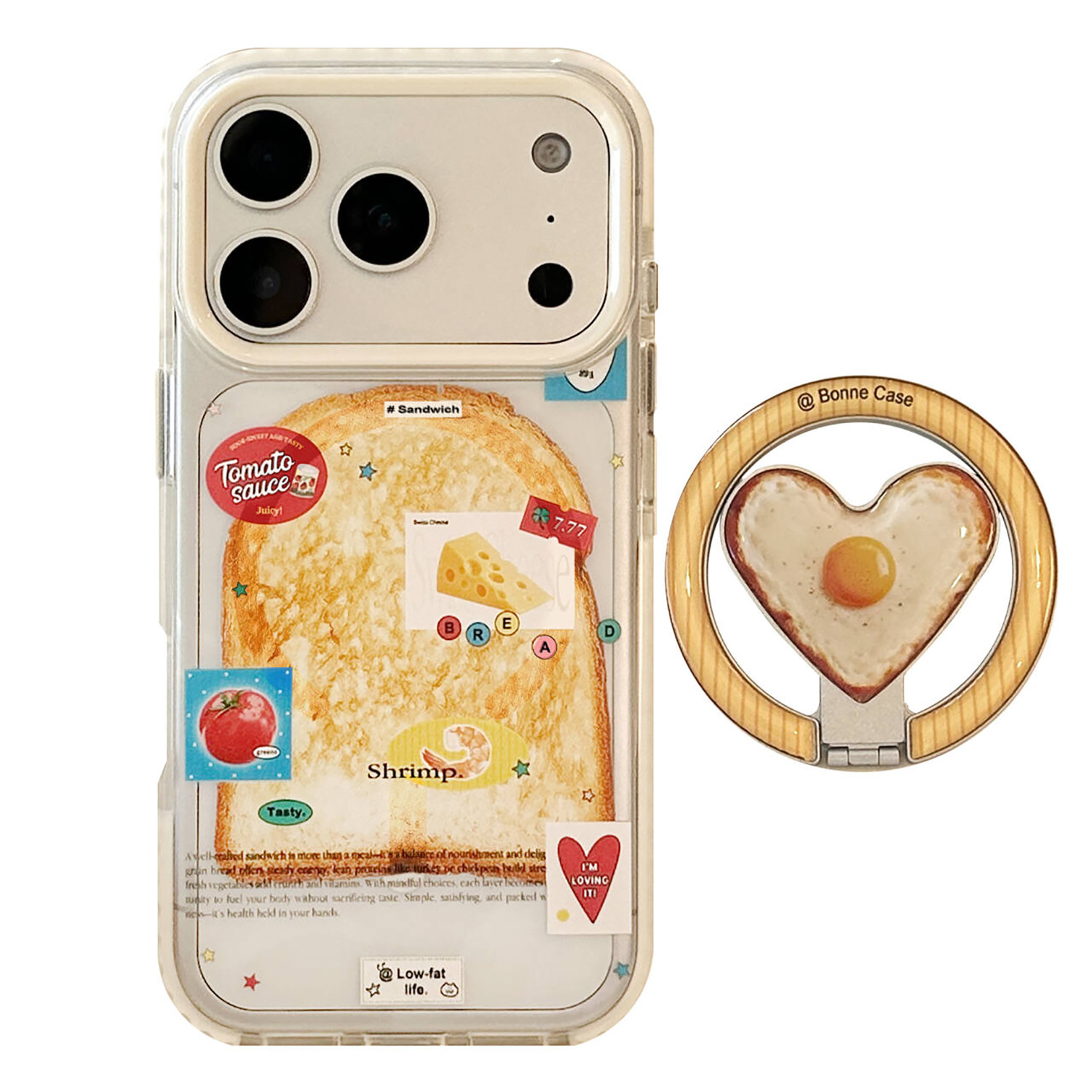 Protective Phone Case For IPhone 17 16 15 14 13 12 11 Pro Promax Plus Toast Fried Egg Love Magnetic Holder IPhone Case Transparent_voghion.com