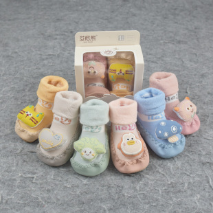 2025 Spring and Autumn New Baby Floor Shoes and Socks Boxed Three-Dimensional Cartoon Infant Walking Shoes with Rubber Sole Baby Shoes