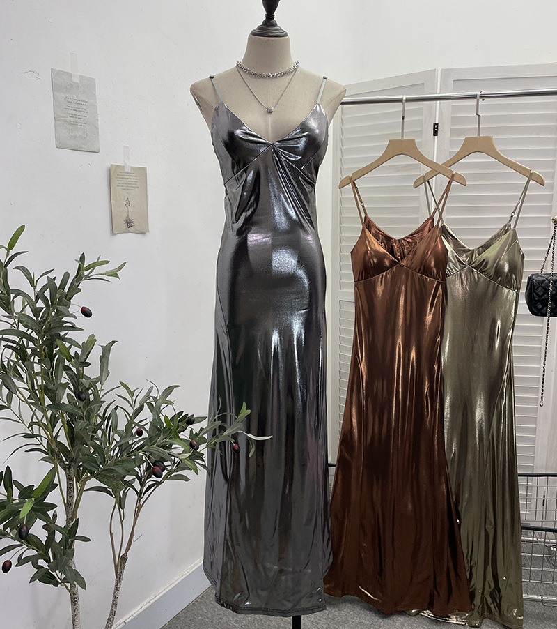 Sexy Liquid Metal Color Sling Dress with Chest Pad Dress 19 Sexy Liquid Metal Color Sling Dress with Chest Pad Dress