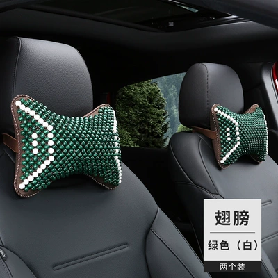 Pillow, Car Seat Cervical Spine | Headrest - wing-green-white-headrest-1-pair