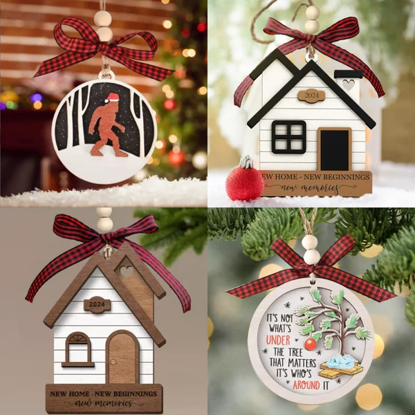 2026 Cross-Border New Product Housewarming Christmas Tree Ornament Double-Layer Engraving Year Can Be Changed Wooden Crafts