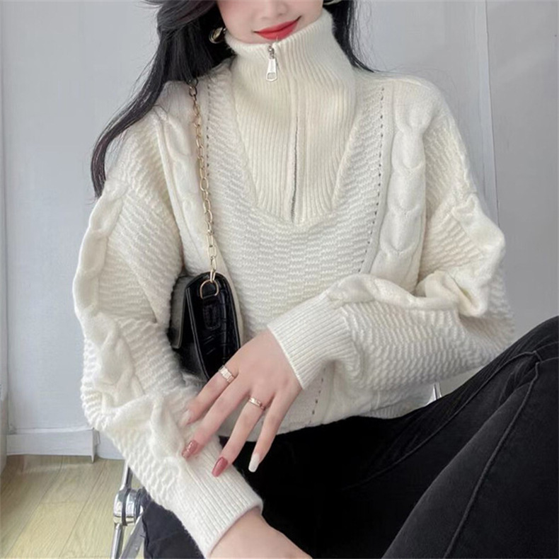 Demi-season retro knitted sweater with zipper
