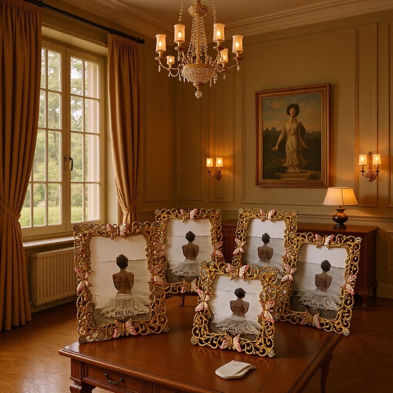 Light pink color butterfly simple metal photo frame, wedding dress table photo frame and other series