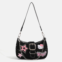 跨境新品y2k甜酷辣妹机车包星星法棍腋下包Kitty可爱链条单肩包女