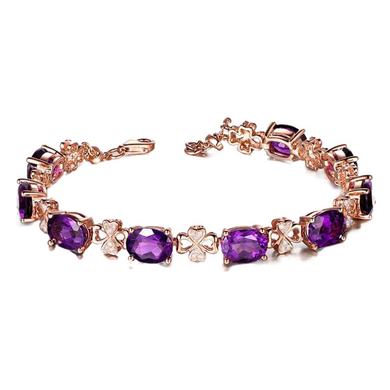 En forma de corazón colgante amatista Europea de lujo trébol pulsera color precioso tesoro diamante anillo temperamento gema púrpura espárragos traje