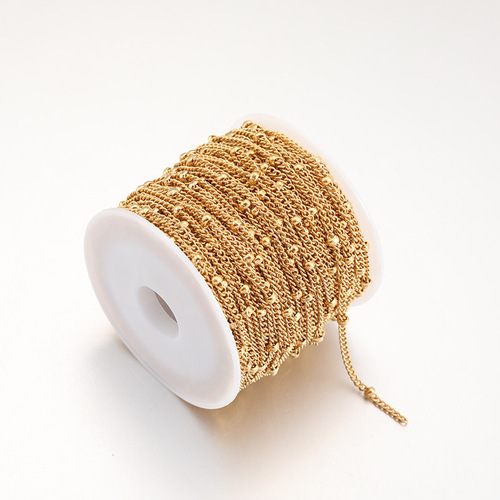 Color-protecting vacuum electroplating 18K gold stainless steel side body clasp pearl chain spacer twist chain DIY jewelry chain wholesale 