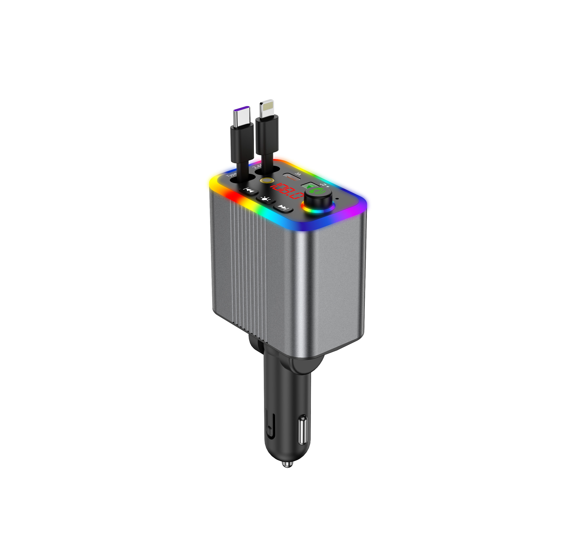 R4R6 Car Bluetooth MP3 Player comes with a retractable cable and supports fast charging for mobile phones, 2026 new model, foreign trade supply