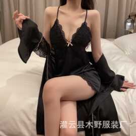 性感睡衣女春秋款冰丝夏天2022年新款带胸垫蕾丝吊带睡裙套装616