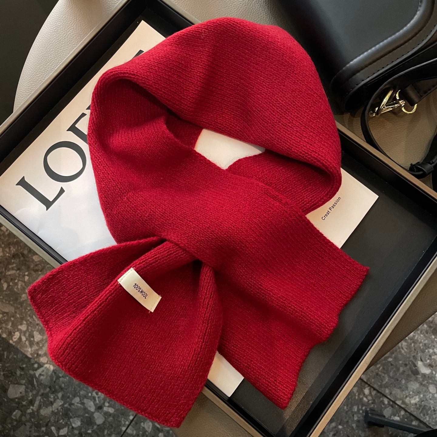 Korean Style 100% Pure Wool Scarf for Women Winter Pure Color Lazy Cross Small Scarf for Women Warm Simple Small Scarf