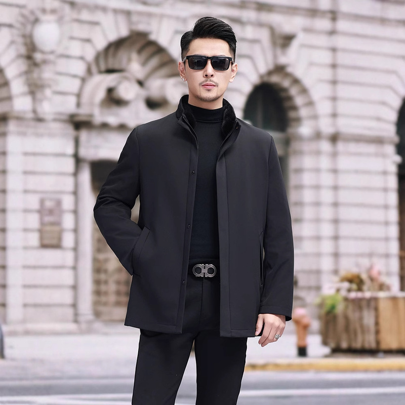 Men's Mink Fur Collar Goose Liner Removable Down Jacket Casual Warm Collar Jacket for Middle-aged Men