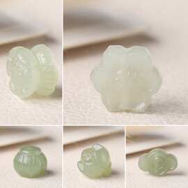 天然和田玉玉石小挂件桃花玉兰莲花背云文玩手串配件diy隔珠配饰