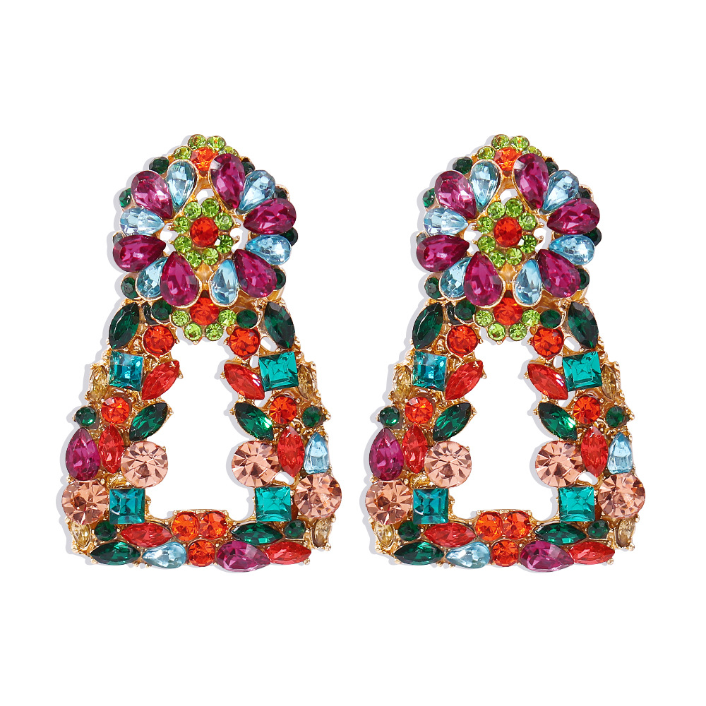 Geometric Color Flower Diamond Alloy Earrings display picture 2