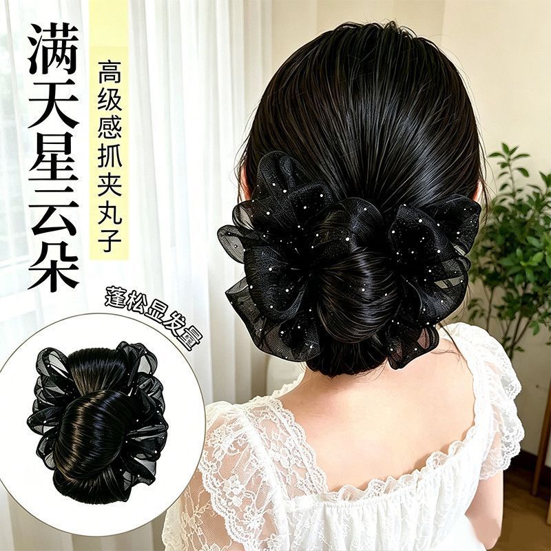 Atmospheric Bun Wig for Women with Baby's Breath Hair Clip, Lazy Style Bun for the Back of the Head, Hairpiece Accessory